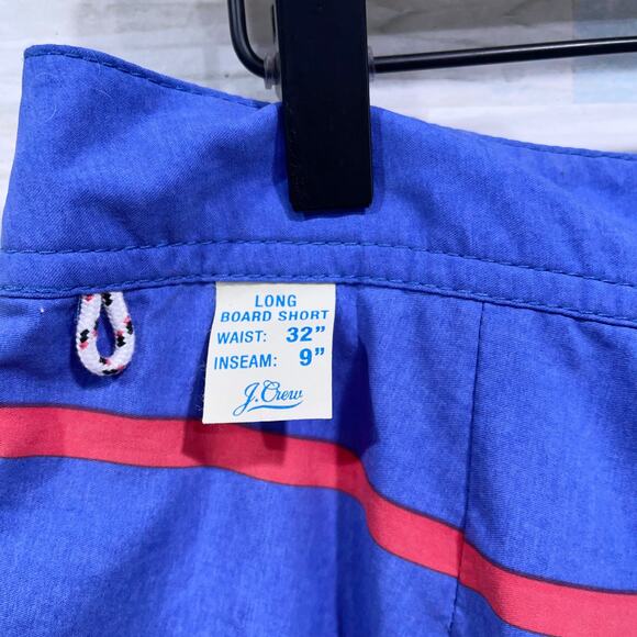 J Crew 9" Long Board Short In Oxford Blue Stripe Lined Pockets Swim Mens 32 - Picture 4 of 5